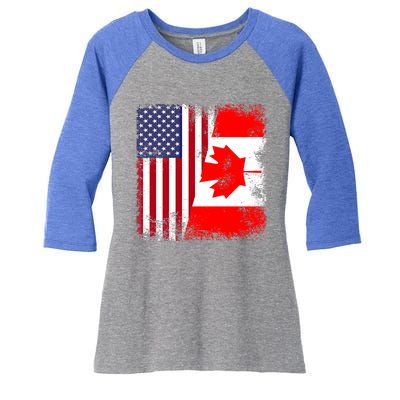 Half Canadian Flag Vintage Canada Usa Gift Great Gift Women's Tri-Blend 3/4-Sleeve Raglan Shirt