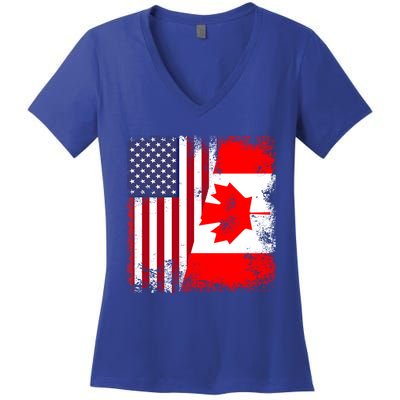 Half Canadian Flag Vintage Canada Usa Gift Great Gift Women's V-Neck T-Shirt