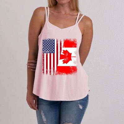 Half Canadian Flag Vintage Canada Usa Gift Great Gift Women's Strappy Tank