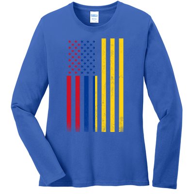 Half Colombian Flag Vintage American Inside Me Usa Gift Ladies Long Sleeve Shirt