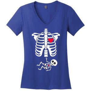 Halloween Costume for Pregnant Mom to Be Skeleton Women's V-Neck T-Shirt