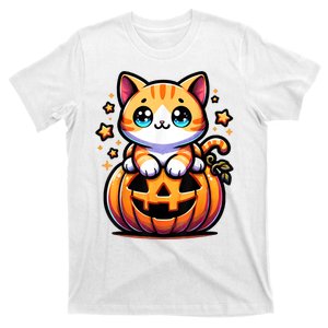 Halloween Cat Funny Fall Pumpkin Cat Lover Cute T-Shirt