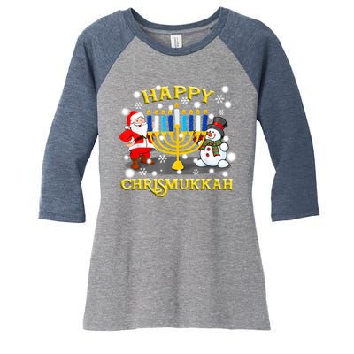 Happy Chrismukkah Funny Hanukkah Christmas Jewish Holiday Women's Tri-Blend 3/4-Sleeve Raglan Shirt