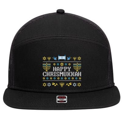 Happy Chrismukkah Funny Hanukkah Christmas Jewish Xmas 7 Panel Mesh Trucker Snapback Hat