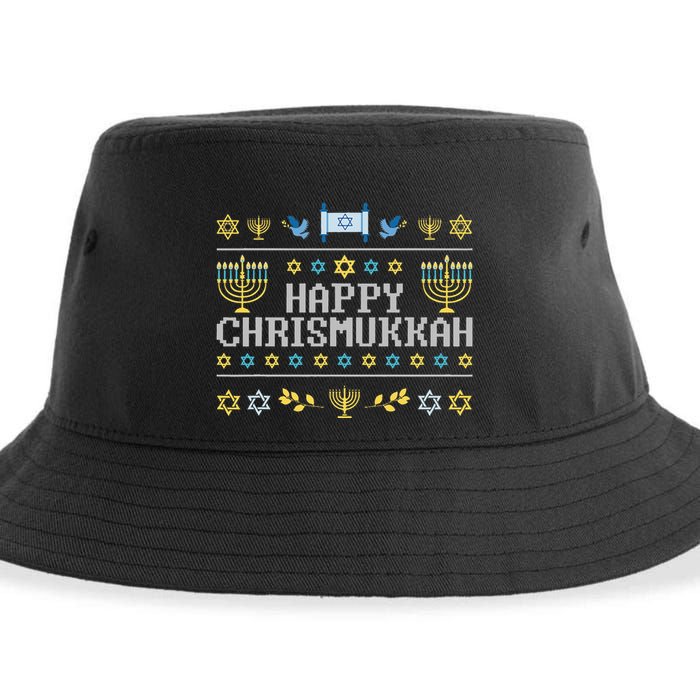 Happy Chrismukkah Funny Hanukkah Christmas Jewish Xmas Sustainable Bucket Hat