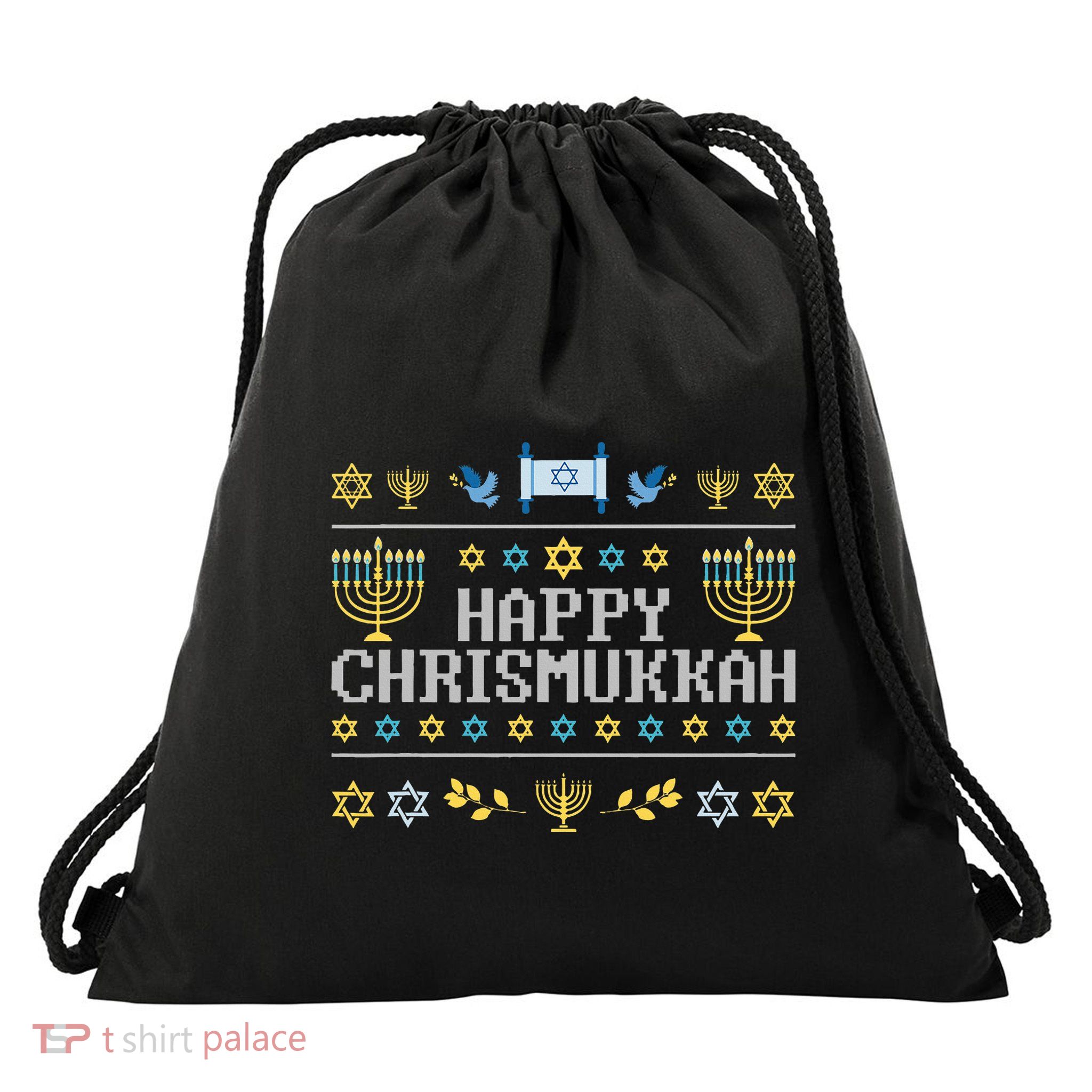 Happy Chrismukkah Funny Hanukkah Christmas Jewish Xmas Drawstring Bag