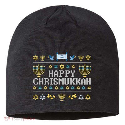 Happy Chrismukkah Funny Hanukkah Christmas Jewish Xmas Sustainable Beanie