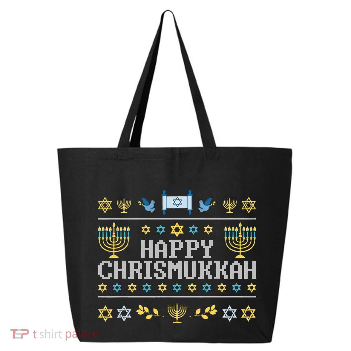 Happy Chrismukkah Funny Hanukkah Christmas Jewish Xmas 25L Jumbo Tote