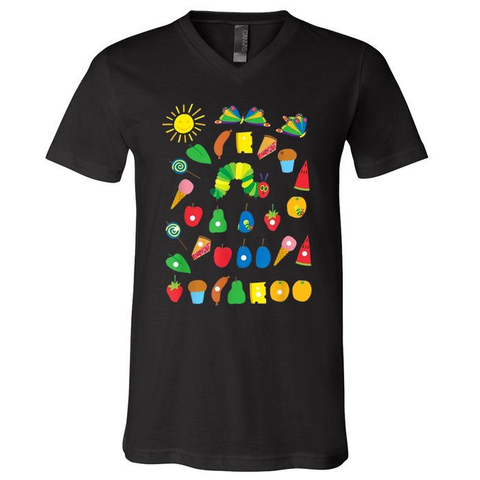 Hungry Caterpillar Fruits Cute Caterpillar V-Neck T-Shirt