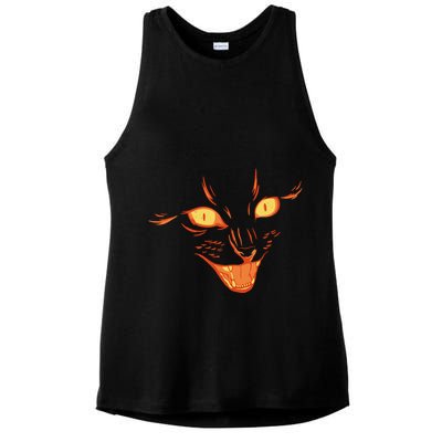 Halloween Cat Face Ladies PosiCharge Tri-Blend Wicking Tank