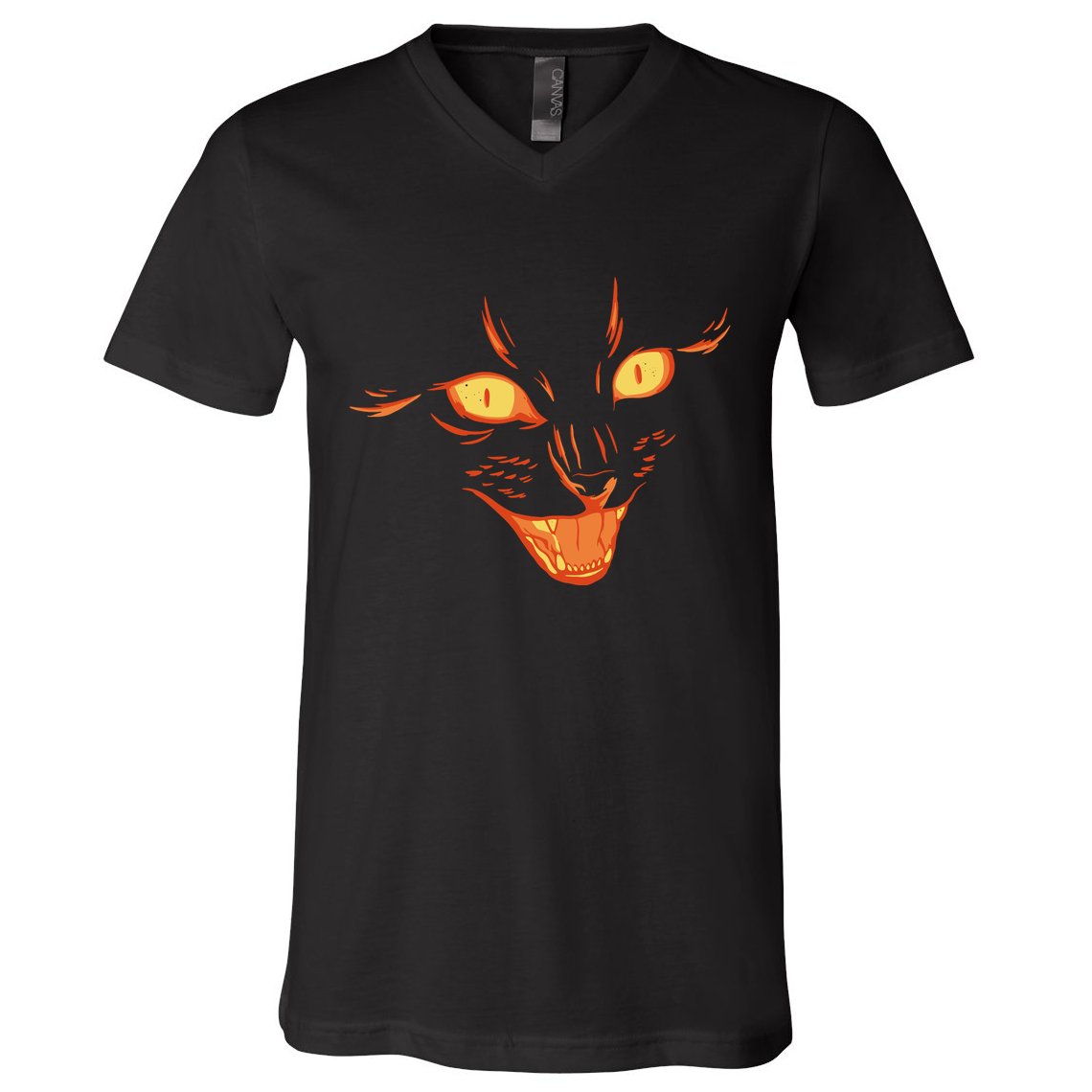 Halloween Cat Face V-Neck T-Shirt