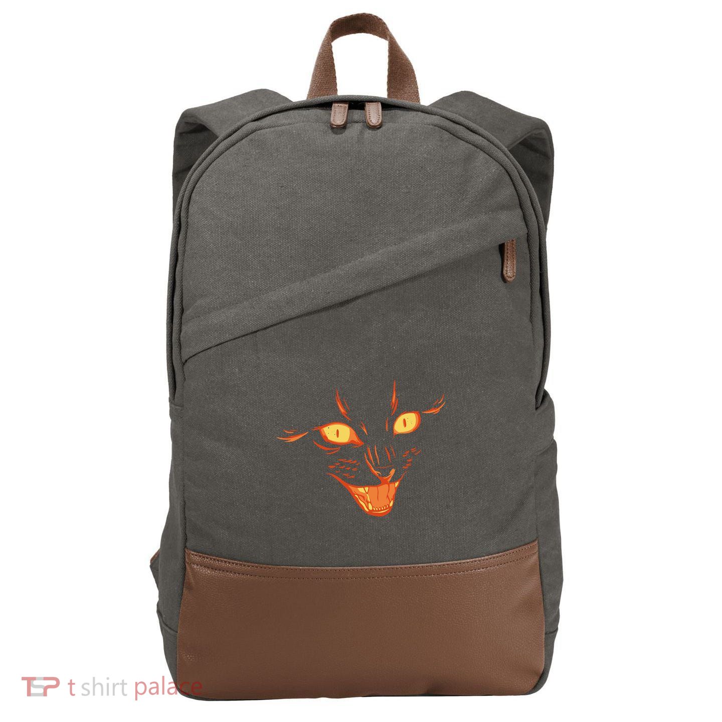 Halloween Cat Face Cotton Canvas Backpack