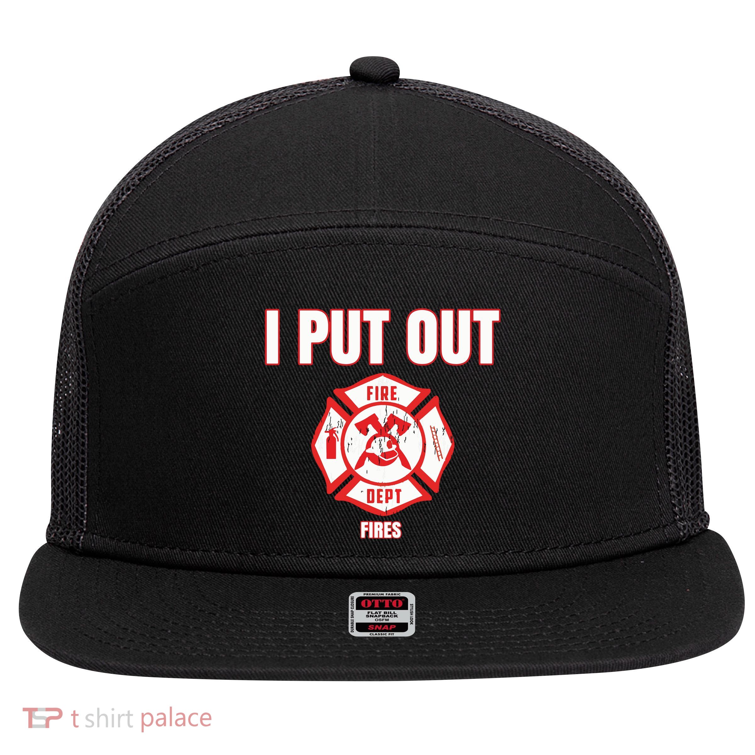 Halloween Costume Funny Firefighter I Put Out Fires Firemen 7 Panel Mesh Trucker Snapback Hat