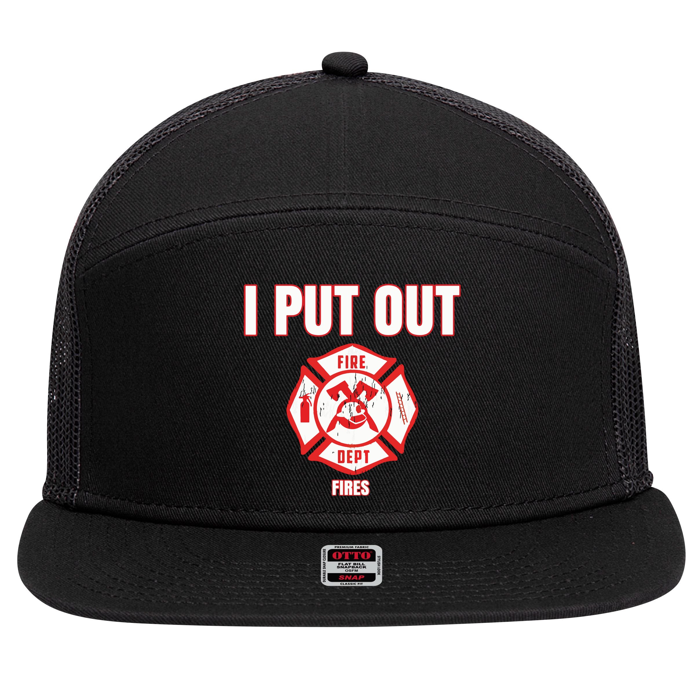 Halloween Costume Funny Firefighter I Put Out Fires Firemen 7 Panel Mesh Trucker Snapback Hat