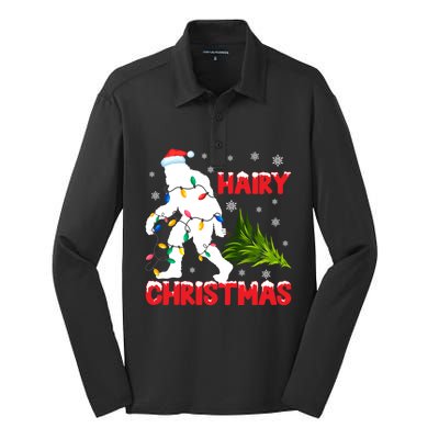 Hairy Christmas Funny Bigfoot Xmas Santa Hat Family Matching Meaningful Gift Silk Touch Performance Long Sleeve Polo