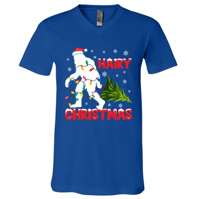 Hairy Christmas Funny Bigfoot Xmas Santa Hat Family Matching Meaningful Gift V-Neck T-Shirt