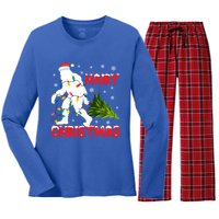 Hairy Christmas Funny Bigfoot Xmas Santa Hat Family Matching Meaningful Gift Women's Long Sleeve Flannel Pajama Set 