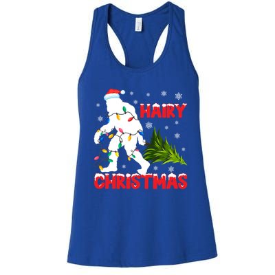 Hairy Christmas Funny Bigfoot Xmas Santa Hat Family Matching Meaningful Gift Women's Racerback Tank