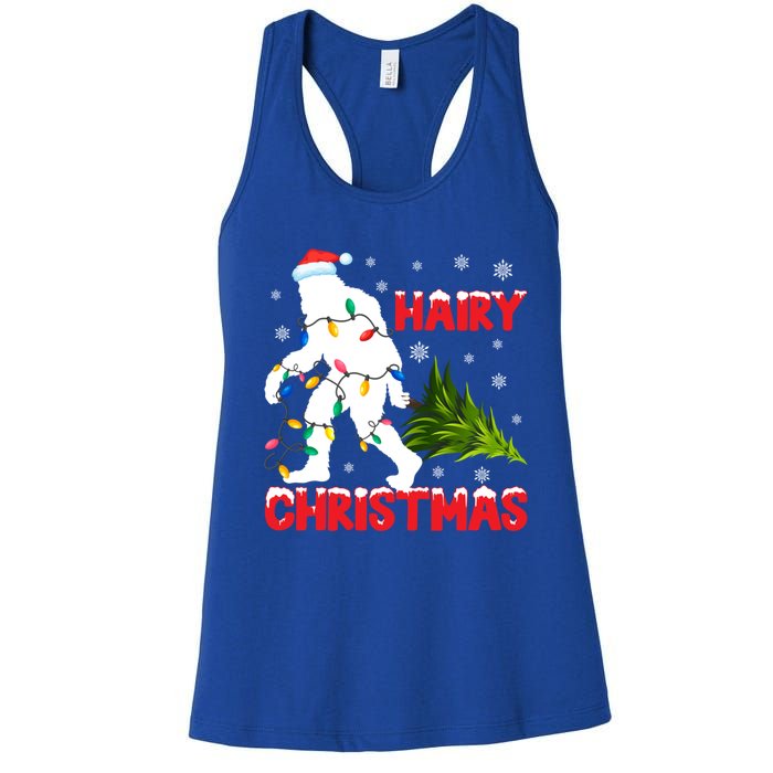 Hairy Christmas Funny Bigfoot Xmas Santa Hat Family Matching Meaningful Gift Women's Racerback Tank