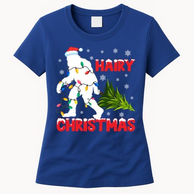 Hairy Christmas Funny Bigfoot Xmas Santa Hat Family Matching Meaningful Gift Women's T-Shirt