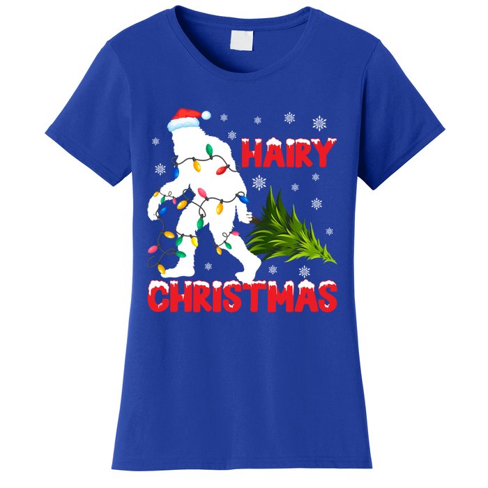 Hairy Christmas Funny Bigfoot Xmas Santa Hat Family Matching Meaningful Gift Women's T-Shirt