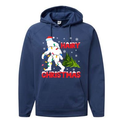 Hairy Christmas Funny Bigfoot Xmas Santa Hat Family Matching Meaningful Gift Performance Fleece Hoodie