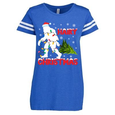 Hairy Christmas Funny Bigfoot Xmas Santa Hat Family Matching Meaningful Gift Enza Ladies Jersey Football T-Shirt