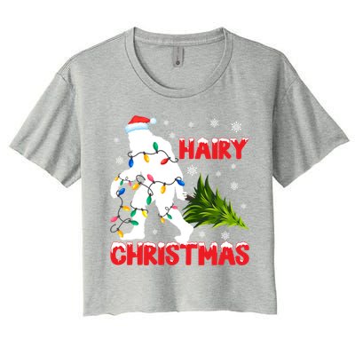 Hairy Christmas Funny Bigfoot Xmas Santa Hat Family Matching Meaningful Gift Women's Crop Top Tee