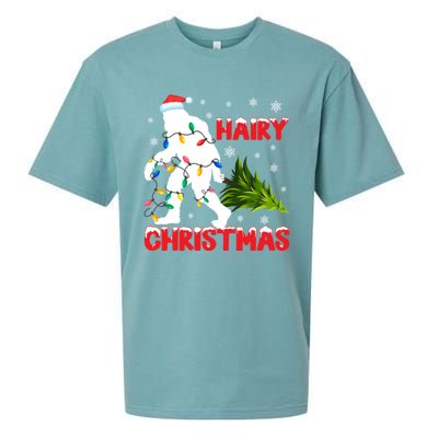 Hairy Christmas Funny Bigfoot Xmas Santa Hat Family Matching Meaningful Gift Sueded Cloud Jersey T-Shirt