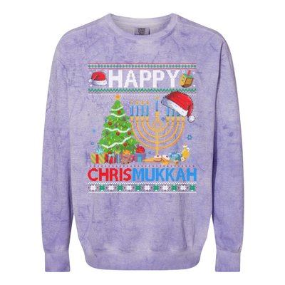 Happy Chrismukkah Funny Jewish Christmas Hanukkah Chanukah Colorblast Crewneck Sweatshirt