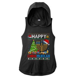 Happy Chrismukkah Funny Jewish Christmas Hanukkah Chanukah Ladies PosiCharge Tri-Blend Wicking Draft Hoodie Tank