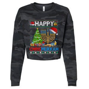 Happy Chrismukkah Funny Jewish Christmas Hanukkah Chanukah Cropped Pullover Crew