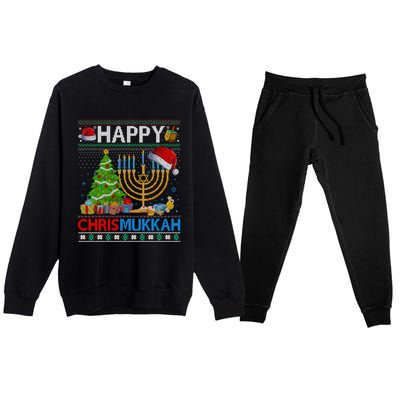 Happy Chrismukkah Funny Jewish Christmas Hanukkah Chanukah Premium Crewneck Sweatsuit Set