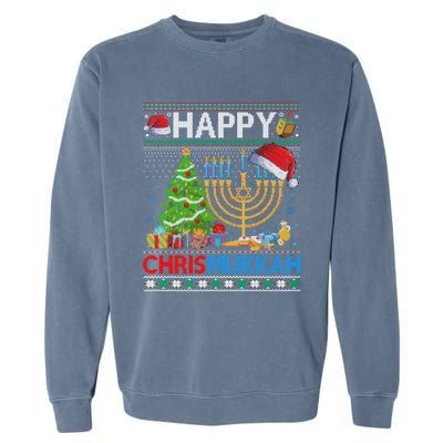 Happy Chrismukkah Funny Jewish Christmas Hanukkah Chanukah Garment-Dyed Sweatshirt