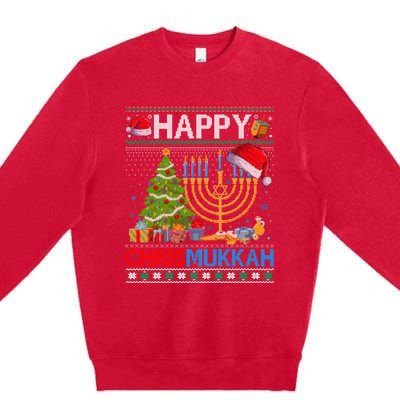 Happy Chrismukkah Funny Jewish Christmas Hanukkah Chanukah Premium Crewneck Sweatshirt