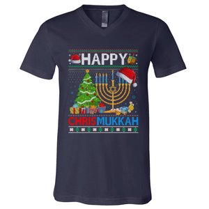 Happy Chrismukkah Funny Jewish Christmas Hanukkah Chanukah V-Neck T-Shirt