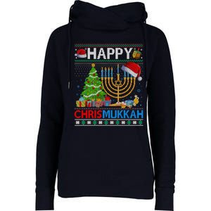 Happy Chrismukkah Funny Jewish Christmas Hanukkah Chanukah Womens Funnel Neck Pullover Hood