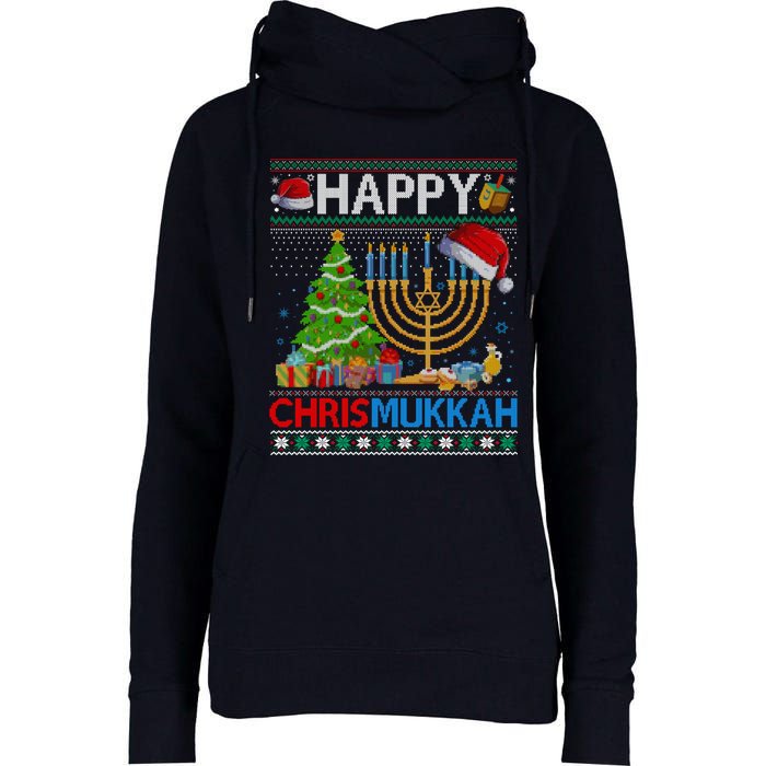 Happy Chrismukkah Funny Jewish Christmas Hanukkah Chanukah Womens Funnel Neck Pullover Hood