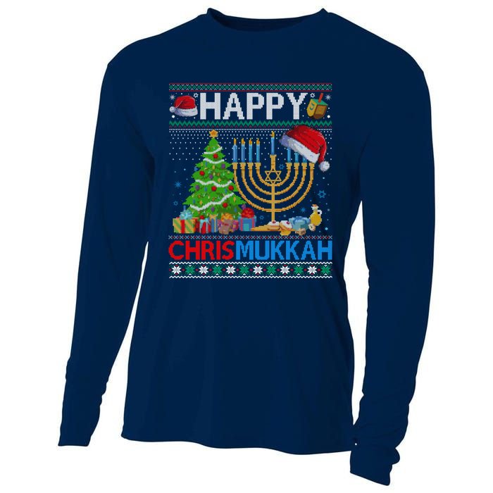 Happy Chrismukkah Funny Jewish Christmas Hanukkah Chanukah Cooling Performance Long Sleeve Crew