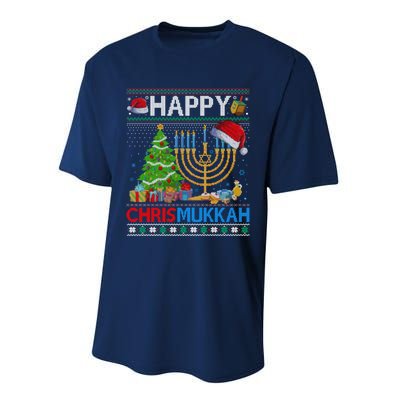 Happy Chrismukkah Funny Jewish Christmas Hanukkah Chanukah Performance Sprint T-Shirt