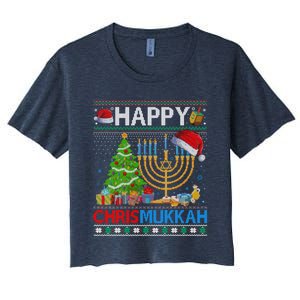 Happy Chrismukkah Funny Jewish Christmas Hanukkah Chanukah Women's Crop Top Tee