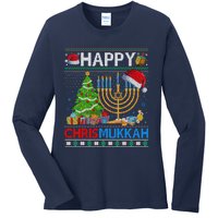 Happy Chrismukkah Funny Jewish Christmas Hanukkah Chanukah Ladies Long Sleeve Shirt