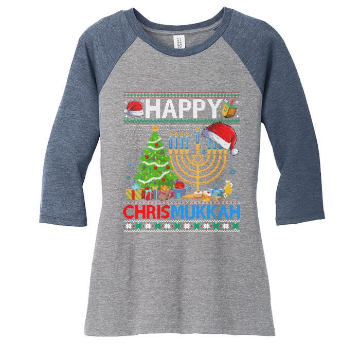 Happy Chrismukkah Funny Jewish Christmas Hanukkah Chanukah Women's Tri-Blend 3/4-Sleeve Raglan Shirt