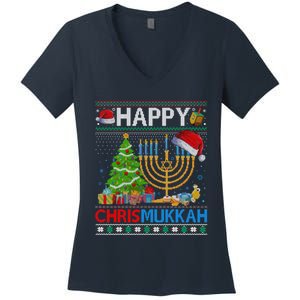 Happy Chrismukkah Funny Jewish Christmas Hanukkah Chanukah Women's V-Neck T-Shirt