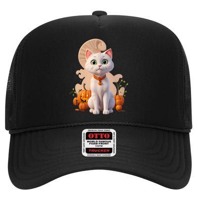 Halloween Cats Funny Cat Halloween High Crown Mesh Back Trucker Hat