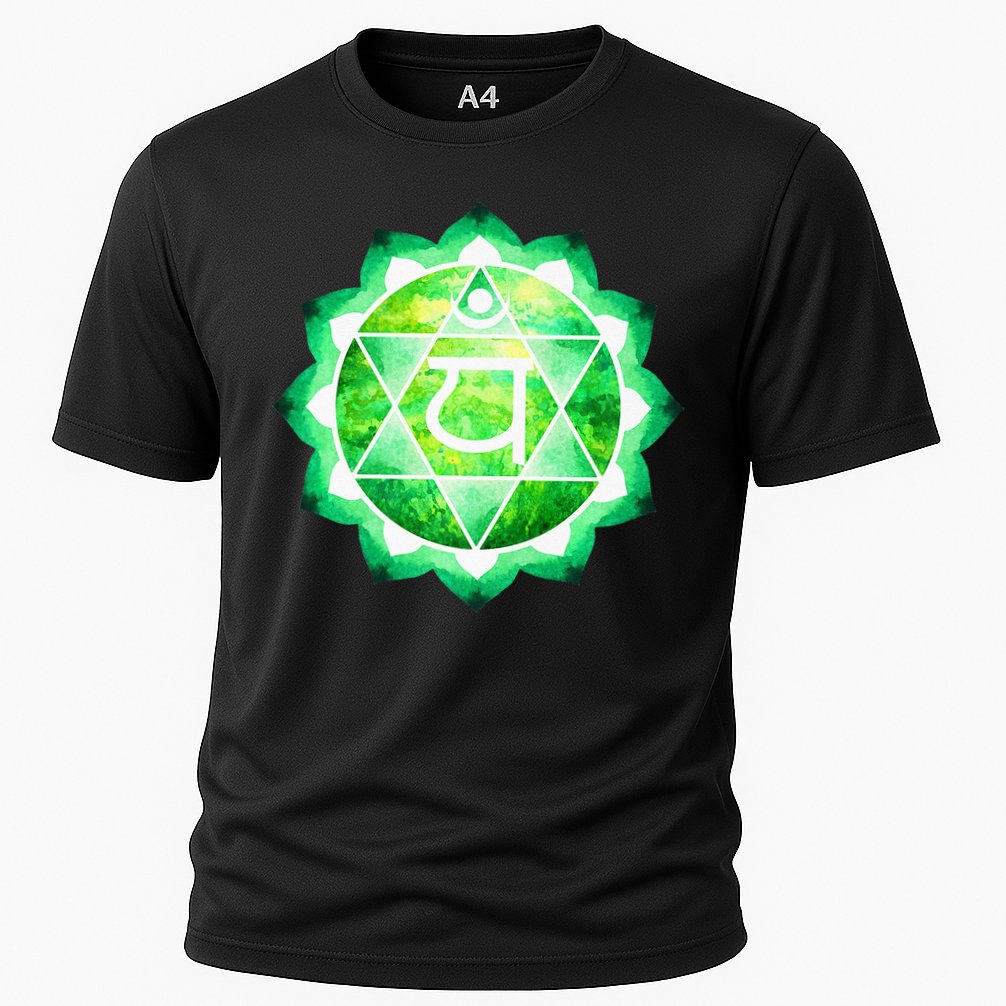 Heart Chakra Green Watercolor Lotus Mandala Yoga OM Cooling Performance Crew T-Shirt