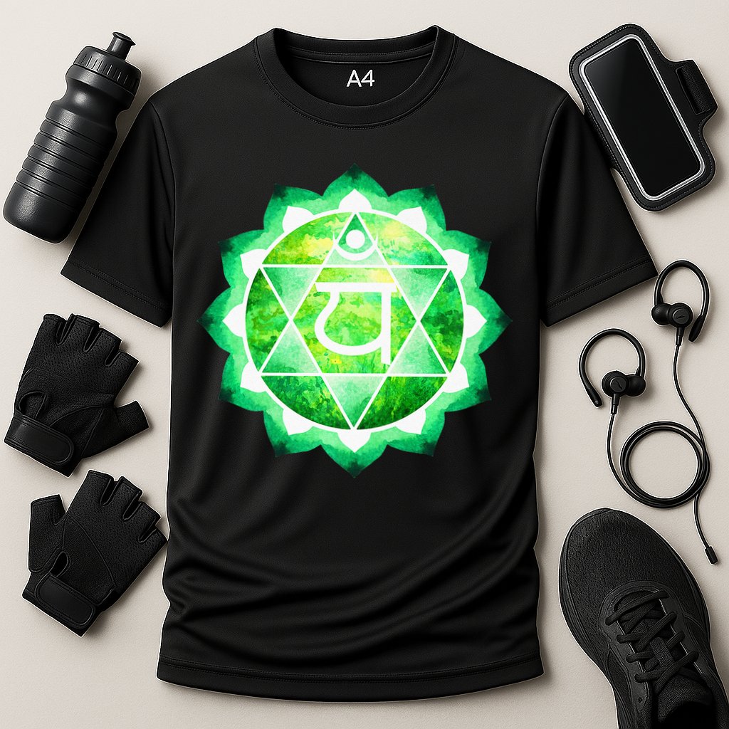 Heart Chakra Green Watercolor Lotus Mandala Yoga OM Cooling Performance Crew T-Shirt