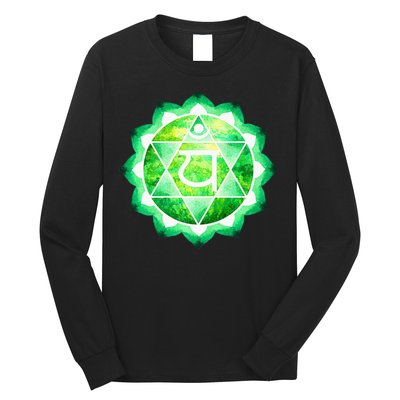 Heart Chakra Green Watercolor Lotus Mandala Yoga OM Long Sleeve Shirt