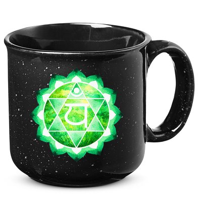 Heart Chakra Green Watercolor Lotus Mandala Yoga OM 15oz Campfire Ceramic Mug