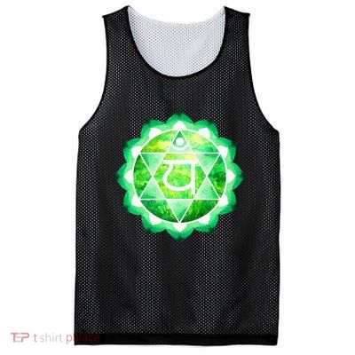 Heart Chakra Green Watercolor Lotus Mandala Yoga OM Mesh Reversible Basketball Jersey Tank